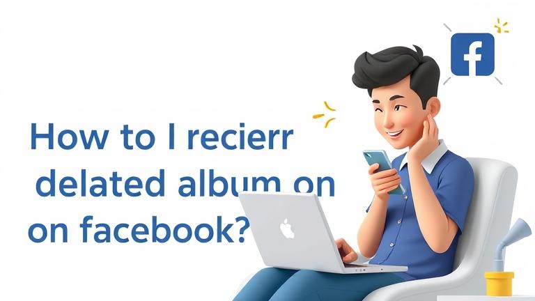 alt_text: User recovering a Facebook album on device, with Facebook logo and recovery icons visible.