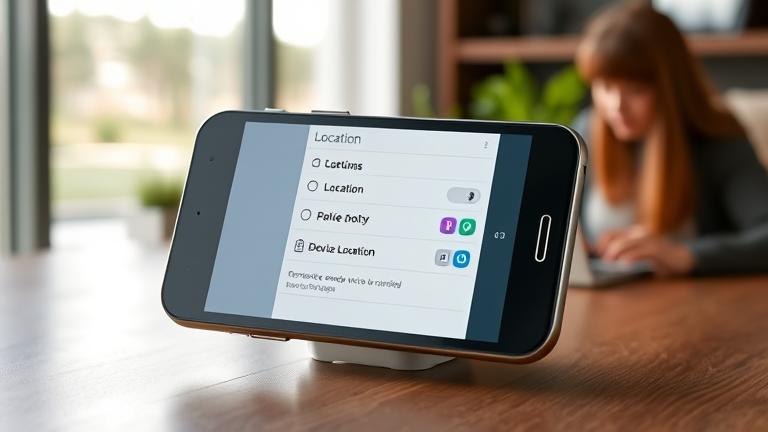 alt_text: Modern Android phone's location toggle on; person manages settings nearby.
