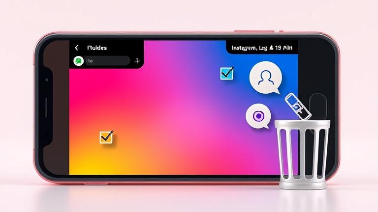 alt_text: Smartphone displaying Instagram followers with checkboxes, trash icon, gears—managing followers.
