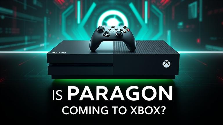 alt_text: Sleek Xbox with futuristic lights and holograms, teasing "Paragon" arrival.