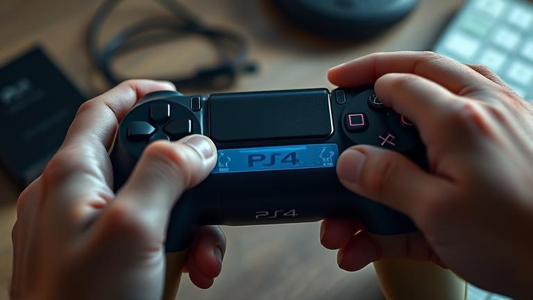 alt_text: A person repairing a PS4 controller, adjusting the internal LED light with tools.