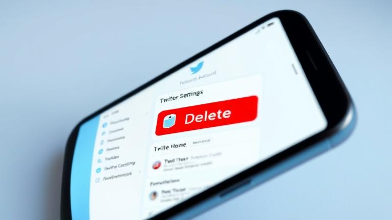 alt_text: Smartphone screen showing Twitter delete option with a red delete button and trash icon.