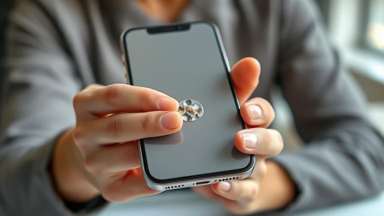 alt_text: Person demonstrates restarting a broken-home-button iPhone with assistive features in a sleek setting.
