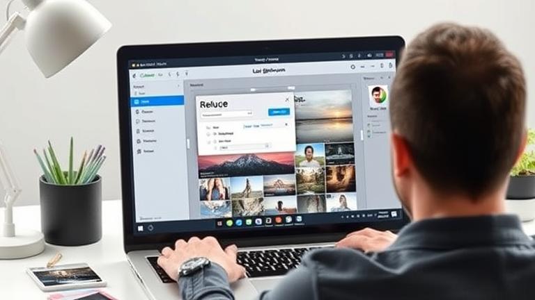 alt_text: Person using laptop with Lightroom CC open, relinking a photo in a clean workspace.