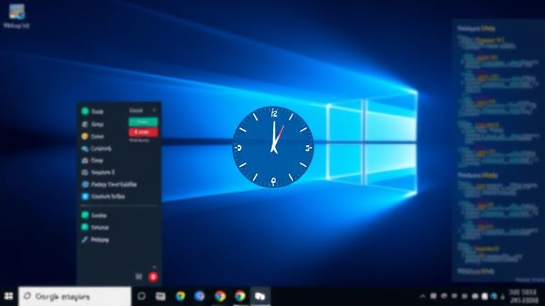 alt_text: Modern Windows 11 desktop with a glitchy clock widget and troubleshooting icons.