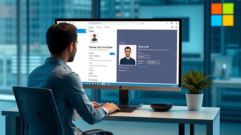 alt_text: Person removing profile picture via Microsoft account settings on a modern laptop.