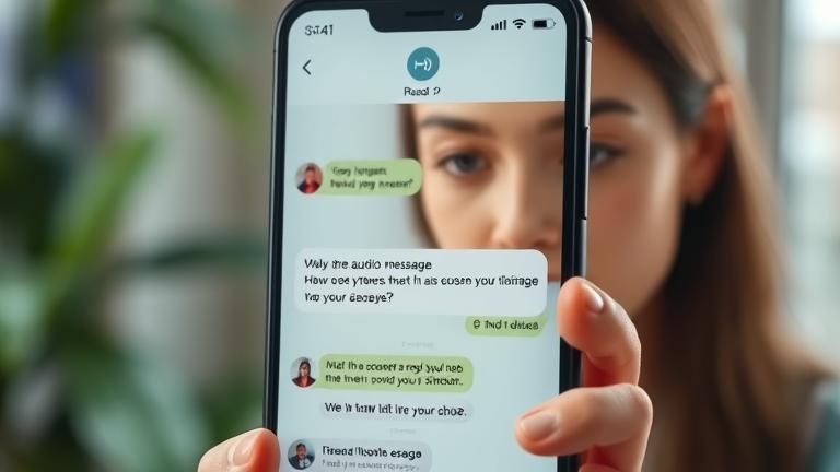 alt_text: User views a chat with an audio message, eye icon, and read indicator, suggesting message tracking.