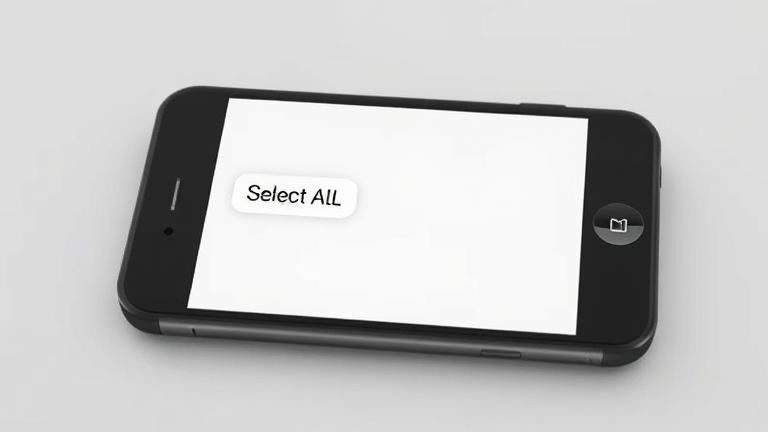 alt_text: iPhone screen showing Gmail with "Select All" highlighted, demonstrating email selection.