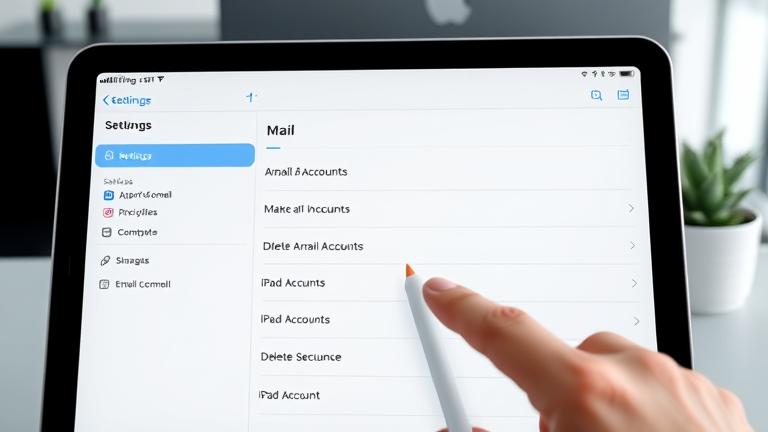 alt_text: Close-up of iPad 2025 screen with Settings, stylus interacting in a sleek workspace.