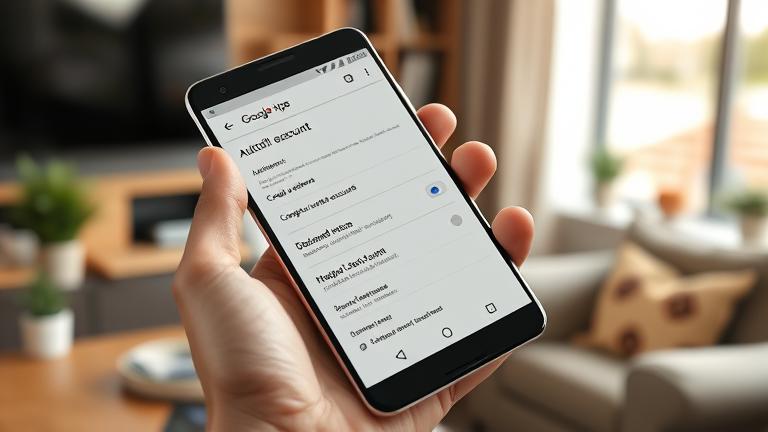 alt_text: Person adjusting Google Autofill account on Android in a modern workspace.