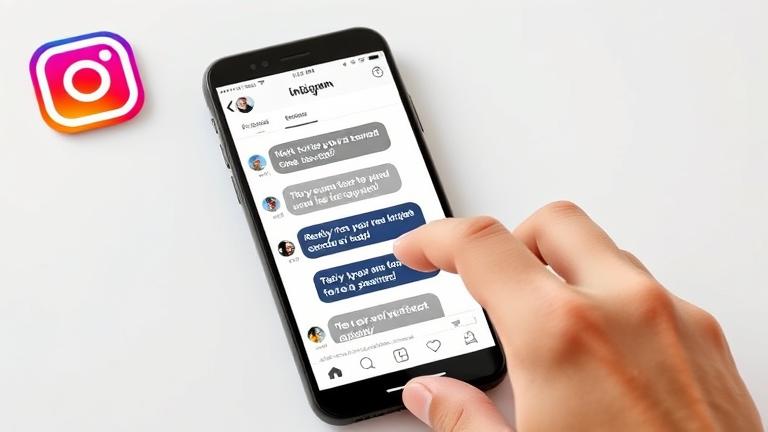 alt_text: Smartphone showing Instagram DM chat, hand ready to reply, modern and friendly vibe.