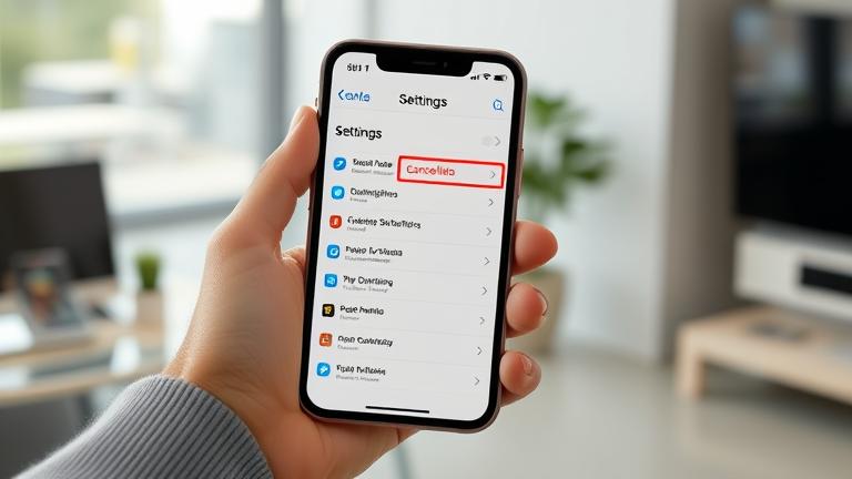 alt_text: Person managing iPhone subscriptions in Settings, highlighting cancellation options clearly.
