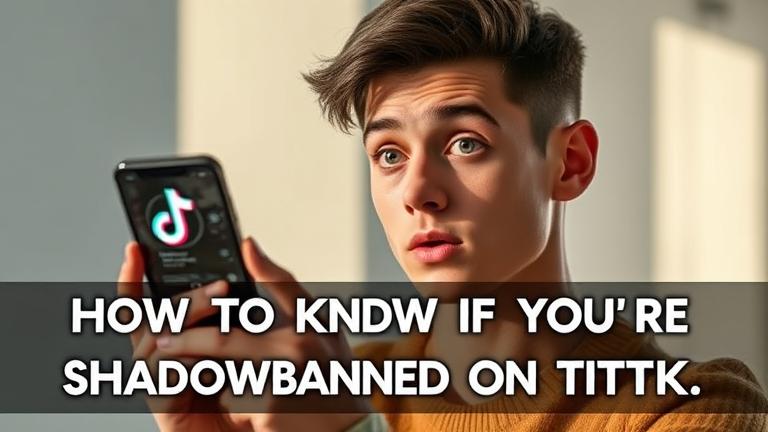 alt_text: Person looks surprised holding TikTok phone with shadowy effects, titled "How to Know If You're Shadowbanned."