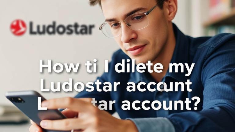 alt_text: Person using device with Ludostar logo, asking "How do I delete my Ludostar account?"
