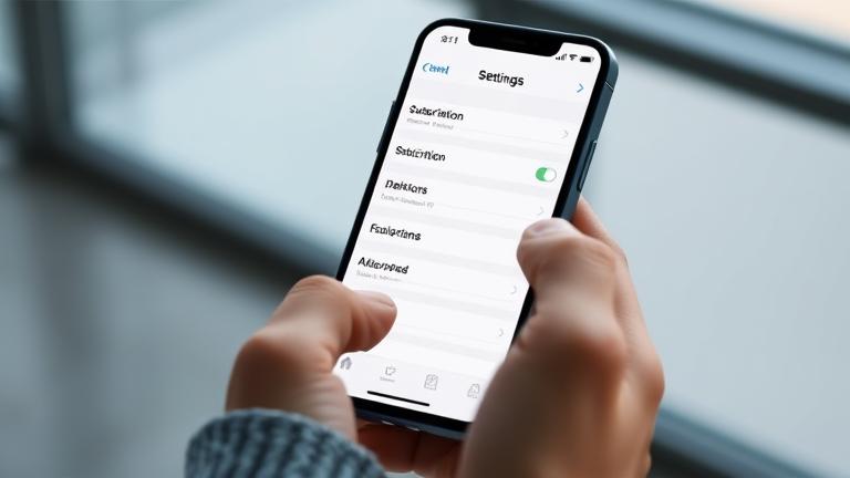alt_text: Person viewing iPhone Settings, focusing on the Subscription management screen.