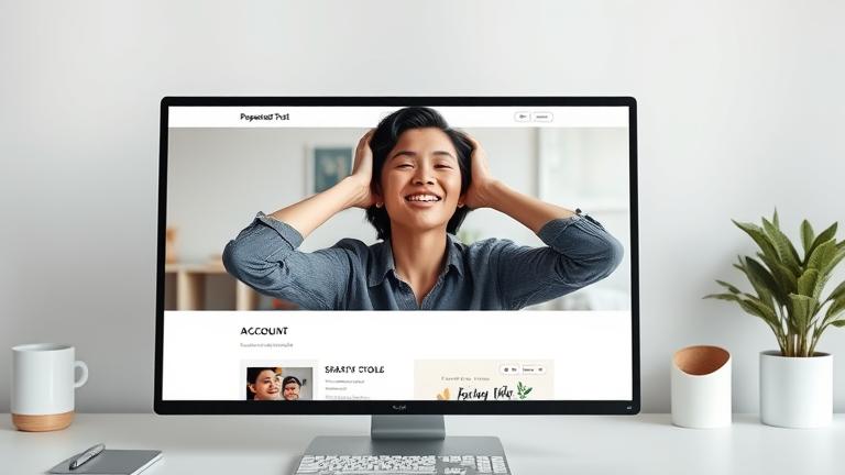 alt_text: Person on screen with Paperless Post interface, looking relieved; icons suggest account deletion.