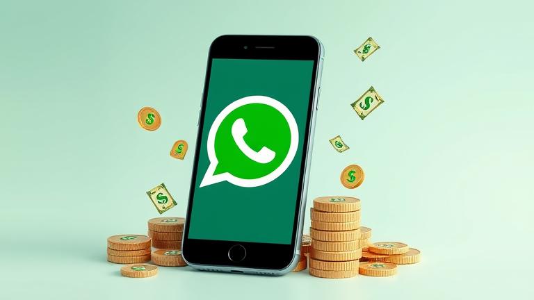 alt_text: Modern smartphone showing WhatsApp with earning icons, symbolizing online income opportunities.