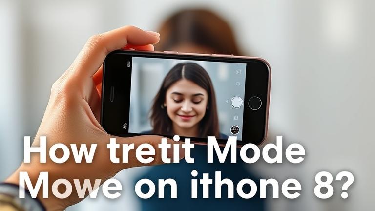 alt_text: iPhone 8 with Portrait Mode on screen, blurred background, tutorial overlay.
