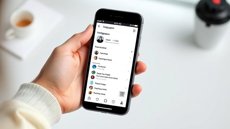 alt_text: Person managing Instagram settings on phone with focus on connection options, vibrant background.
