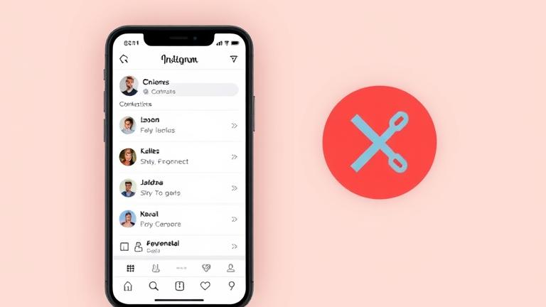 alt_text: Phone showing Instagram contacts with unlink/broken link icon, symbolizing unsharing contacts.