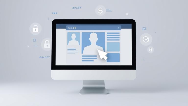 alt_text: A computer screen showing account deletion with trash icon and cybersecurity elements.