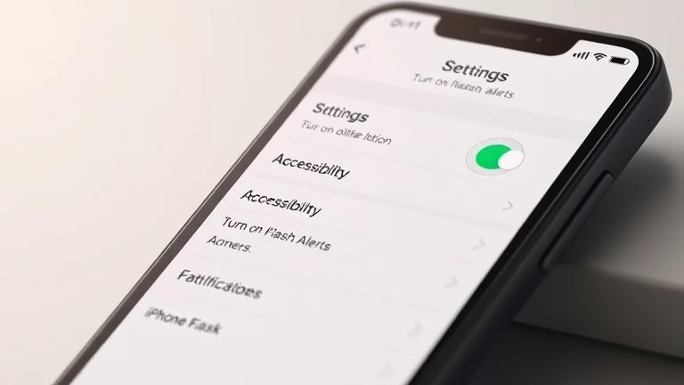 alt_text: Close-up of iPhone 12 Pro Max Settings showing Accessibility and Flash Alerts toggle.