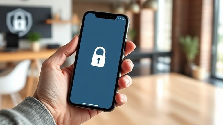alt_text: Person holding iPhone with Google Smart Lock app, showcasing secure, easy access in a modern setting.