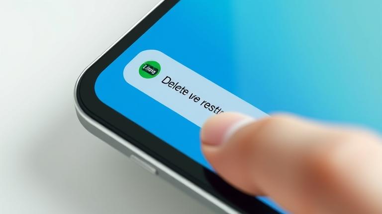 alt_text: Modern Android phone with message selected, delete option visible, finger tapping.
