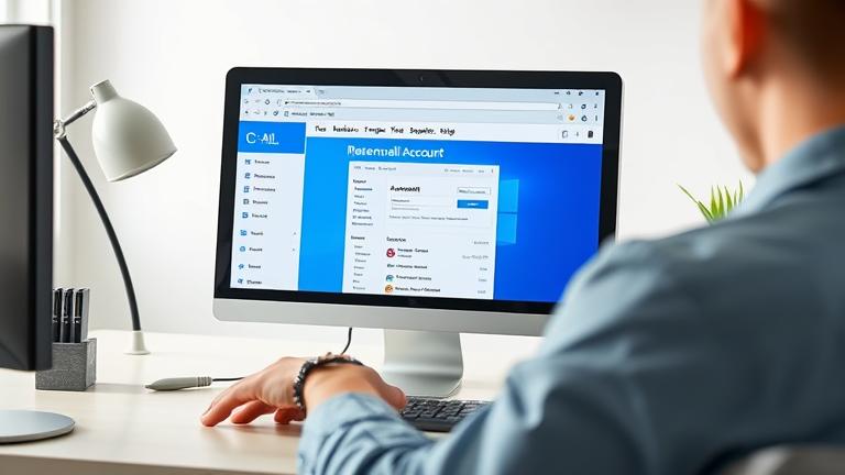 alt_text: Person using computer with Thunderbird open, showing email account removal in a modern workspace.