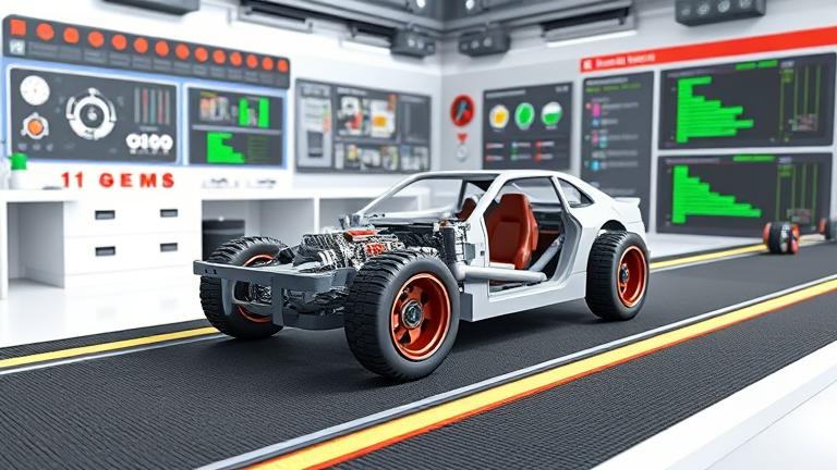 alt_text: Roblox Studio car build with user designing, assembling components, coding, and testing.