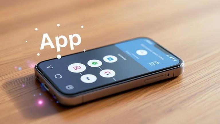 alt_text: Smartphone displaying app actions with icons, gestures, and interface hints in a clean design.