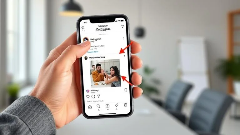 alt_text: Person shows how to copy text or photo on Instagram story with clear cues in a modern setting.