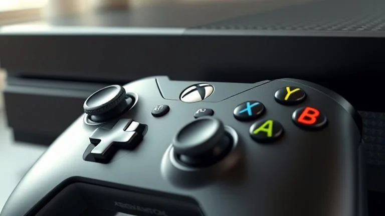alt_text: Realistic Xbox One with controller, showing DLC purchase/download on screen.