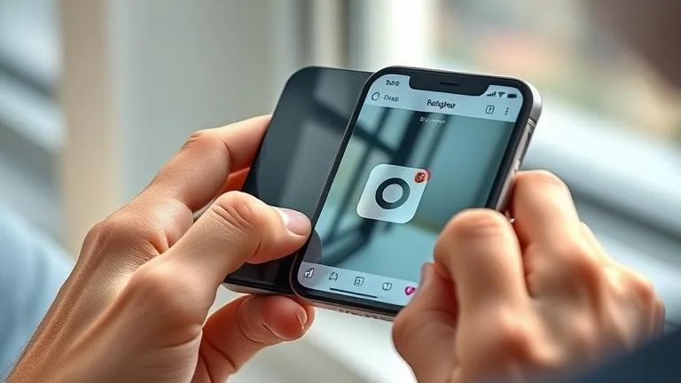 alt_text: Person viewing a faded, "deleted" Instagram story on their smartphone in a casual setting.