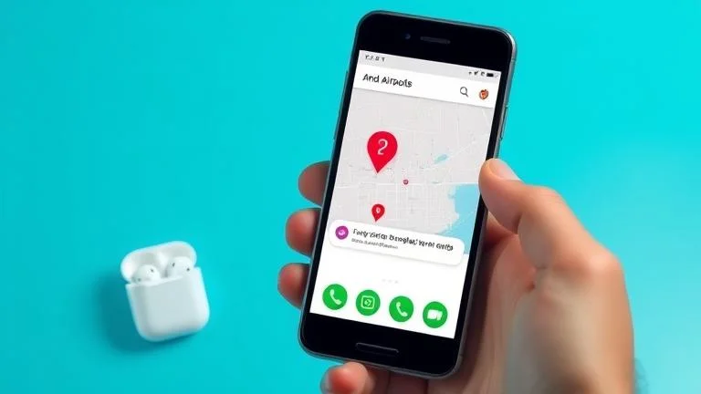alt_text: Android phone displaying AirPods location with nearby case and map, bright, modern style.