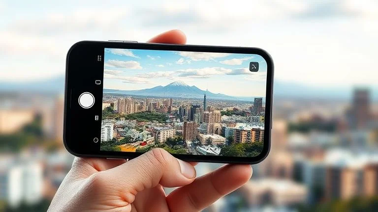 alt_text: Demonstration of iPhone 12 ultra-wide camera capturing a scenic landscape.