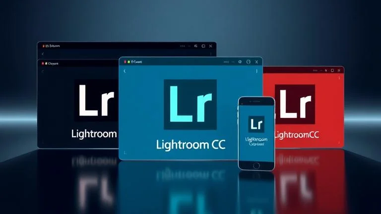 alt_text: Visual of overlapping Lightroom UI screens labeled Classic, CC, Mobile, symbolizing versions.