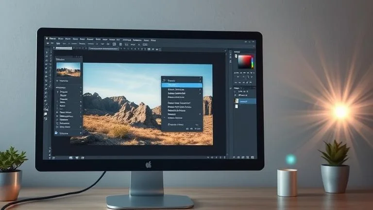 alt_text: User applying lens flare in Photoshop, with interface, glow effects, and adjustment layers.
