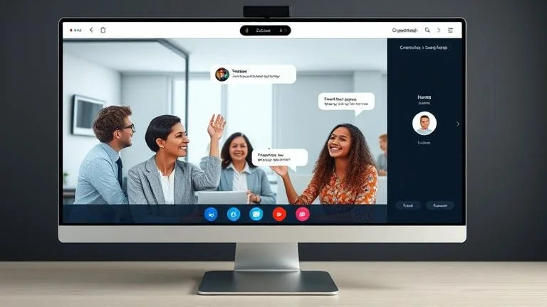 alt_text: Zoom meeting with active participants, chat bubbles, unmute button, and host icon.