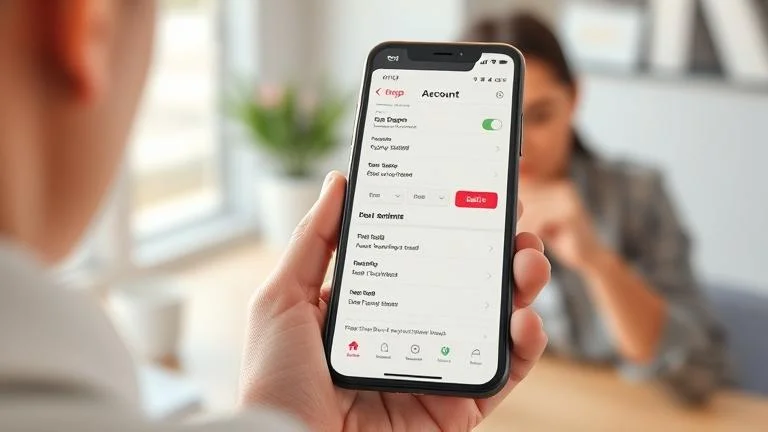 alt_text: Smartphone screen showing Depop deletion with a trash icon, user in a bright modern space.
