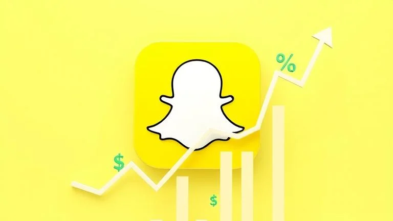 Snapchat logo with a rising arrow and charts, illustrating stock growth and performance.