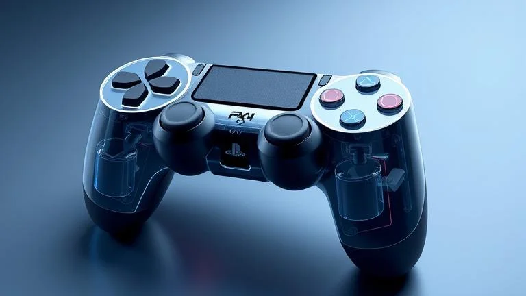 alt_text: Close-up of PS4 controller showing internal vibration motors with motion effects.