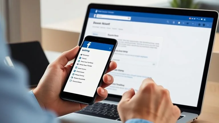 alt_text: Person using device to navigate Facebook settings for account deletion or deactivation.