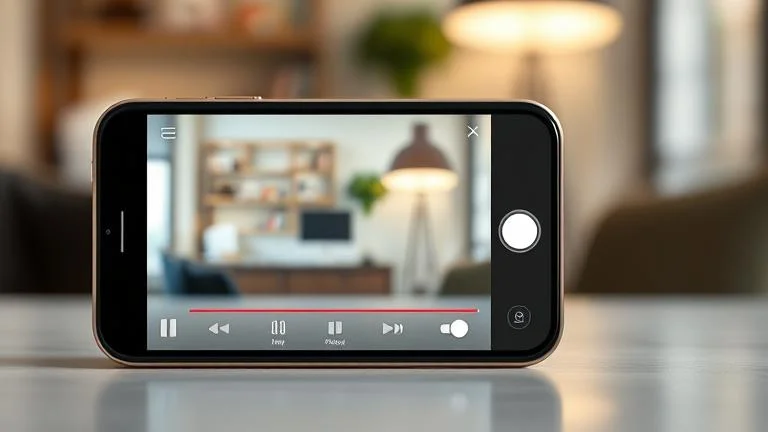 alt_text: iPhone screen with video editing app, showing sharpening and stabilization tools in a modern workspace.